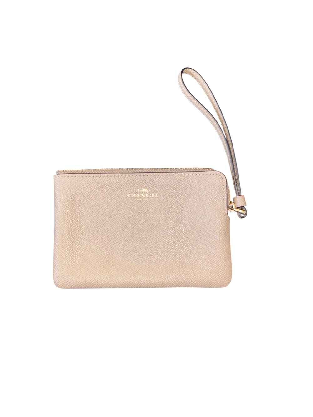 Coach Taupe Pebbled Leather Wristlet